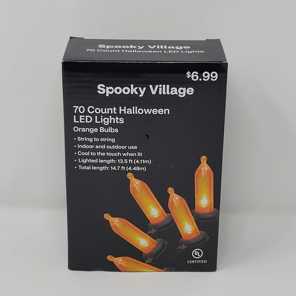 Spooky Village 70 Count LED Halloween‎ Lights Orange Bulbs Black Cord Indoor/Out